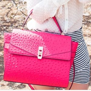 Henri Bendel Uptown Satchel Ostrich Hot Pink